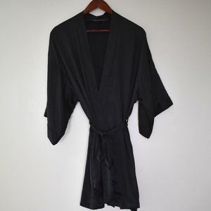 Victoria's Secret black silky robe with pockets and tie strings and belt